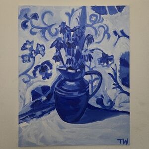 Daisy Still Life Study In Ultramarine 8x10 Original Oil Painting